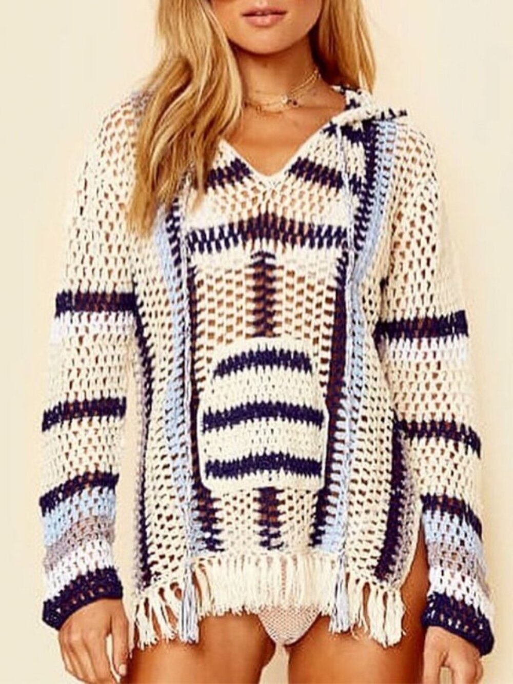 Anna Kosturova Handknit Crochet Hamptons Hoodie Size Small Boho Beach Festival